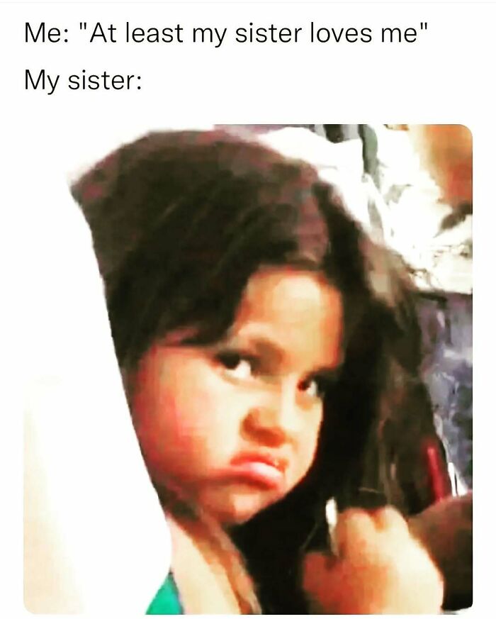 Young girl making a displeased face, illustrating sibling love in cute and wholesome posts shared for girlies.