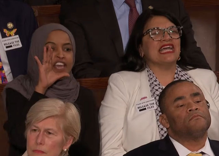 Two women expressing strong reactions during the viral moments from the State of the Union address.