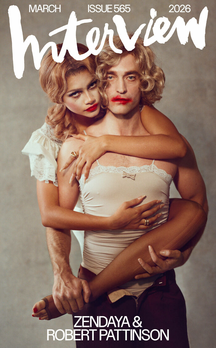 Zendaya and Robert Pattinson in a provocative gender-bending photoshoot on Interview magazine cover, sparking frenzy.