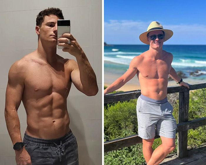 Two fit athletes posing shirtless, showcasing their toned physiques ahead of 2026 Winter Olympics competition.