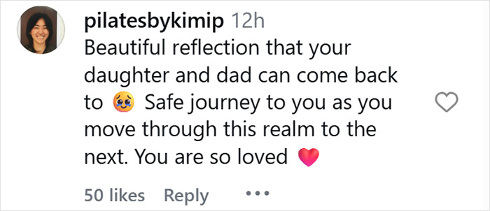 Screenshot of an Instagram comment expressing condolences and love after James Van Der Beek’s tragic passing.