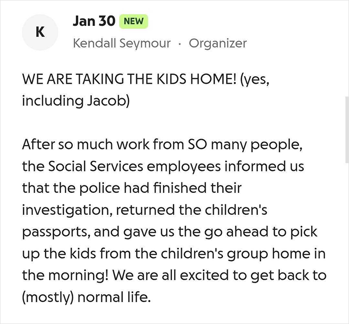 Update from organizer about four missing kids returned to dad after mom’s doomsday abduction and foreign orphanage ordeal.