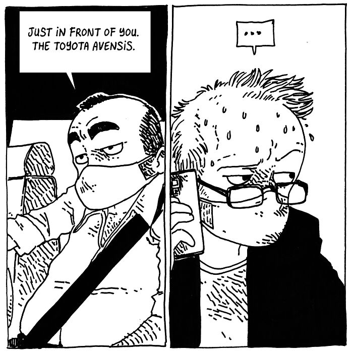 Boulet&rsquo;s daily life comic shows two characters with masks, capturing chaotic moments of kids, time, and restless minds.