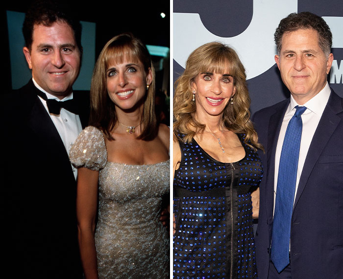 Woman displaying strange behavior during White House press conference, captured in formal attire at two events.