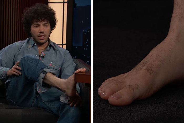 Benny Blanco sitting casually in a denim outfit during an interview breaking silence on viral fan reactions.