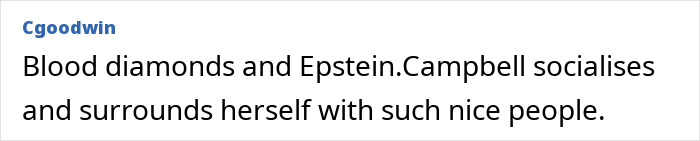Comment mentioning Epstein files revealing Naomi Campbell was offered two playmates by Ghislaine Maxwell in a discussion context.