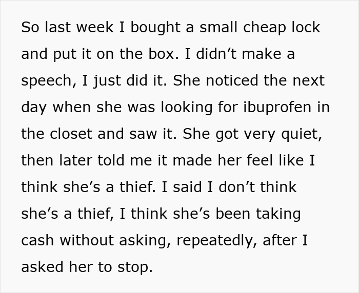 Text showing a boyfriend explaining how putting a lock on his money box made his girlfriend feel like a thief borrowing money.