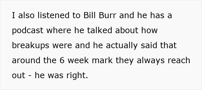 Text excerpt discussing relationship insights from Bill Burr&rsquo;s podcast about breakups and timing, man date single mom drama.