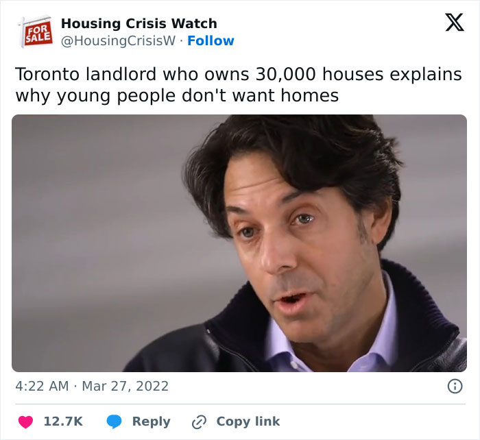 Man with dark hair explaining issues related to housing crisis and consumerism impact on younger generations