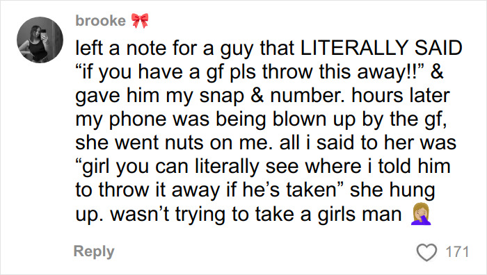 Screenshot of a social media comment by an Australian woman about leaving a note for a cute guy on a flight. Screenshot of a social media comment by an Australian woman about leaving a note for a cute guy on a flight.