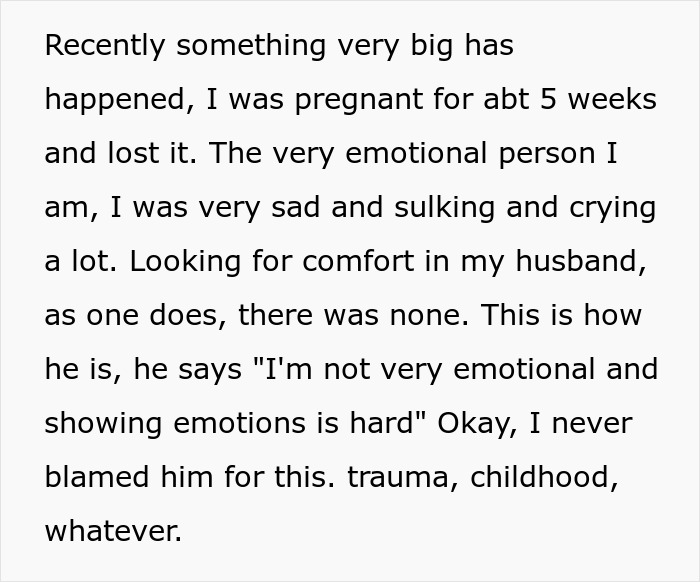 Wife realizes lack of comfort from husband, responds with same effort in emotional relationship struggles. Wife realizes lack of comfort from husband, responds with same effort in emotional relationship struggles.