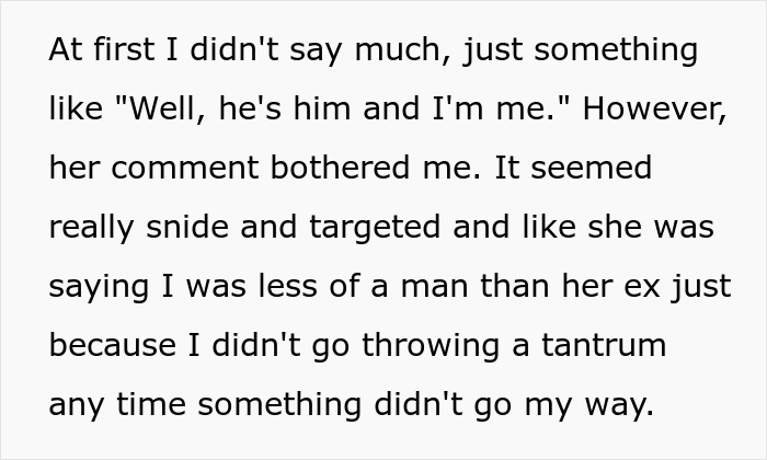 Text discussing relationship drama after girlfriend says boyfriend is less manly than her ex.