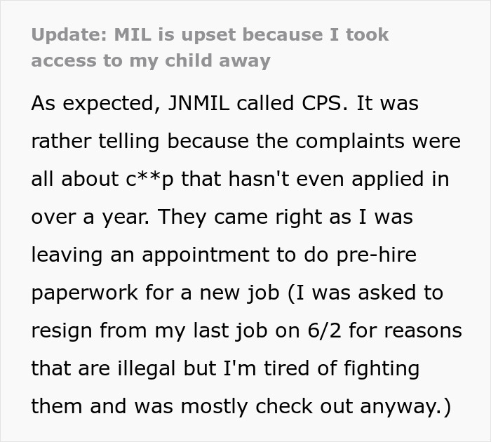 Text excerpt about MIL and FIL calling CPS after granddaughter comes out as lesbian, causing family conflict and cutoff.