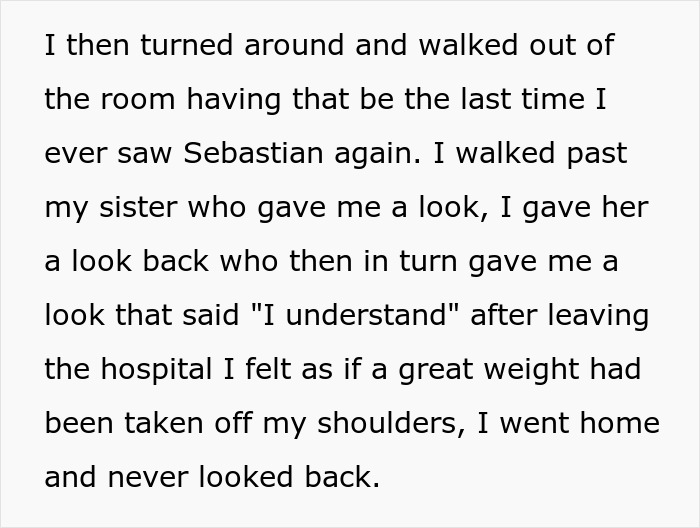 Text excerpt showing a man describing walking out after family conflict, related to kidney donation and loss of his brother.