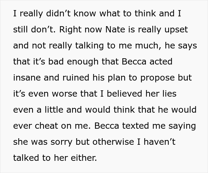 Alt text: Woman confused and torn between believing best friend&rsquo;s cheating confession or trusting her boyfriend&rsquo;s denial.