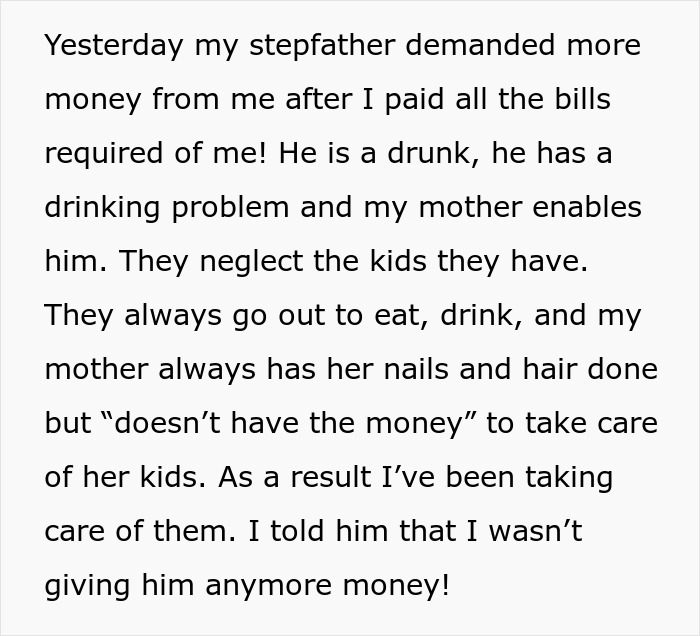 Teen struggling with stepfather's demands and family neglect, facing challenges before finally escaping a horrible family situation.