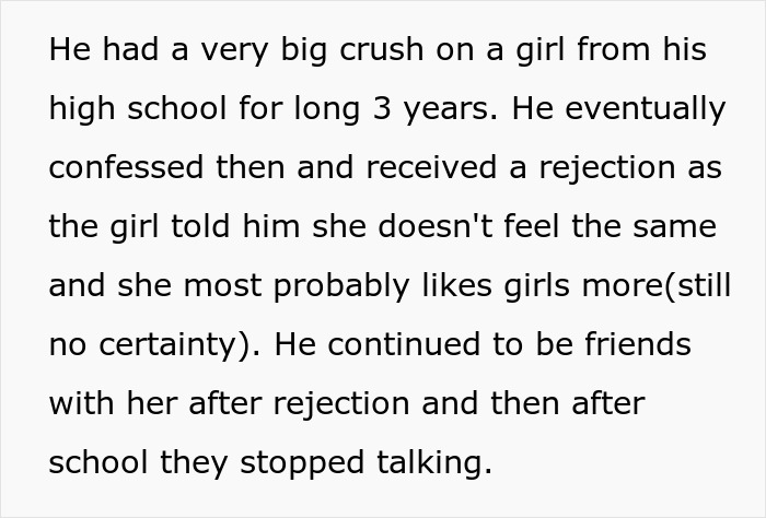 Text describing a married man revealing he still loves a woman from 15 years ago while telling his wife not to freak out.