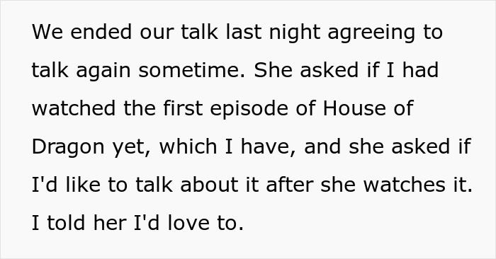 Text message conversation about agreeing to talk again, discussing House of Dragon, and a growing friendship.