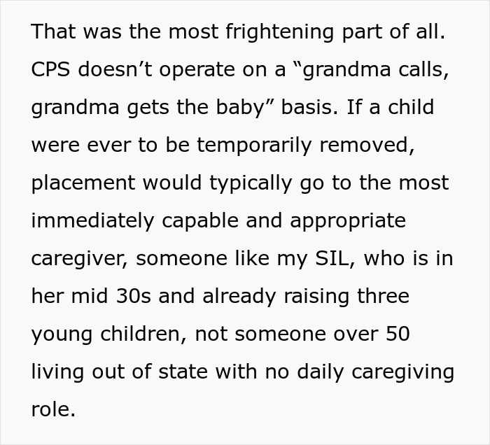 Text excerpt discussing postpartum boundaries and child placement concerns involving a caregiver's capability and role.