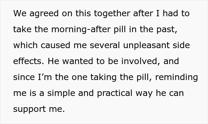 Text about boyfriend supporting pill use in a relationship, mentioning past side effects and involvement to prevent bullying. Text about boyfriend supporting pill use in a relationship, mentioning past side effects and involvement to prevent bullying.