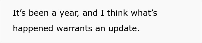 Text on a white background reading It’s been a year, and I think what’s happened warrants an update about religious MIL kidnapping their son. Text on a white background reading It’s been a year, and I think what’s happened warrants an update about religious MIL kidnapping their son.
