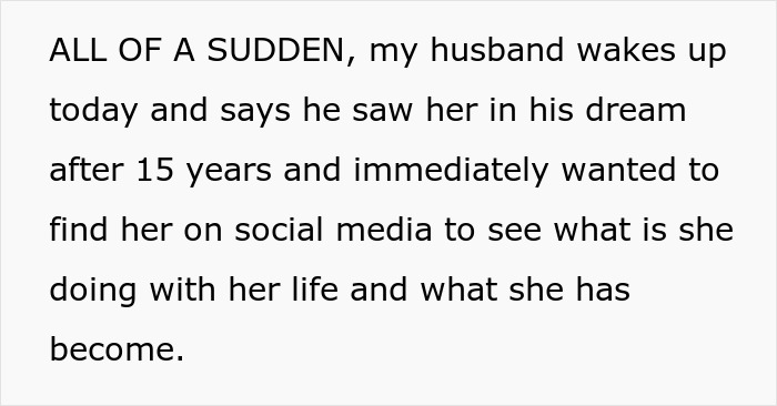Text message from married man about woman he loved 15 years ago, explaining to wife not to freak out.