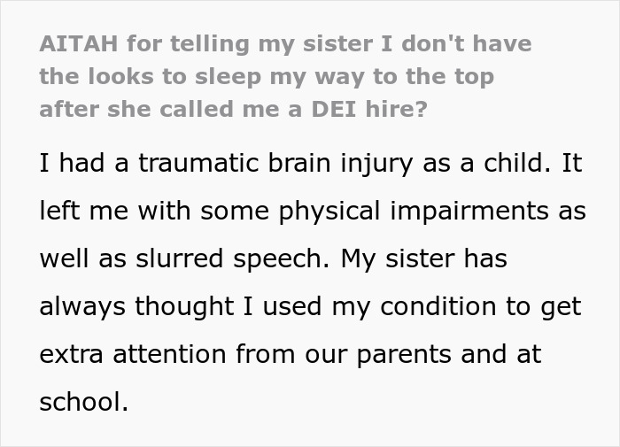 Text excerpt showing a woman fires back after sister insults her, leaving her husband red and kids confused.