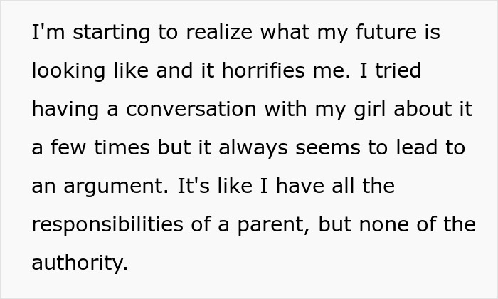 Text expressing a man experiencing drama and challenges while dating a single mom and facing parental responsibilities without authority.