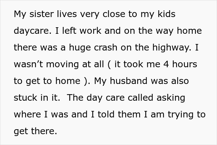 Text describing a woman asking for favors from family but not reciprocating when they need help according to a story excerpt.