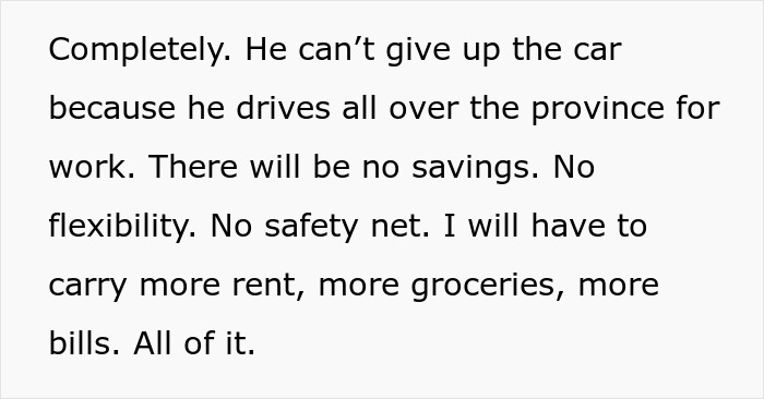 Text excerpt showing frustration over a $500 insurance hike increasing rent, groceries, and bills with no financial safety net.