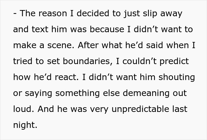 Text explaining woman setting boundaries with drunk boyfriend who refuses to stop acting like a jerk.