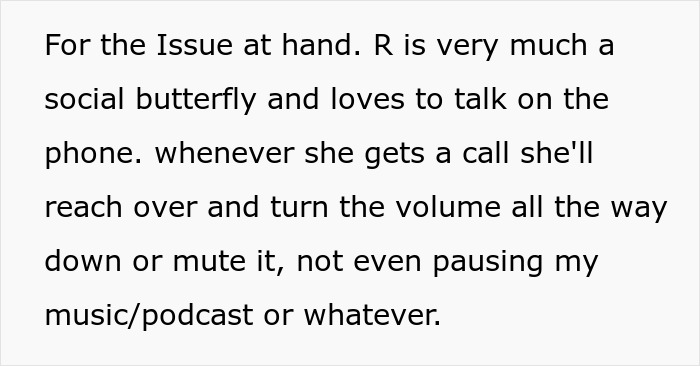 Text about partner faceplate annoyed girlfriend muting music while on phone, showing frustration with volume control.