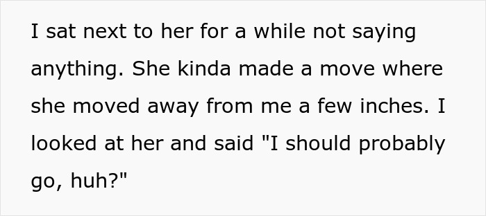 Text excerpt showing a man reflecting on a quiet moment and distance with a single mom in a drama narrative.