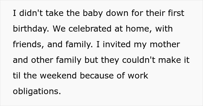 Text discussing a situation where a child is out of spite, with family absent due to work obligations on the birthday. Text discussing a situation where a child is out of spite, with family absent due to work obligations on the birthday.