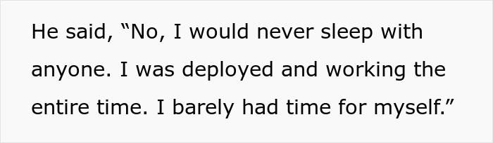 Text image showing a quote about denial and deployment related to chlamydia boyfriend cheating in a relationship.