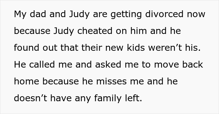 Text excerpt about dad who chose new family over daughter, now wanting her back after new wife cheated on him.
