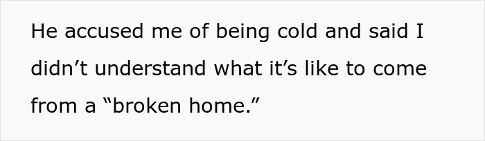 Text excerpt about family conflict, highlighting accusations and struggles related to a broken home situation.