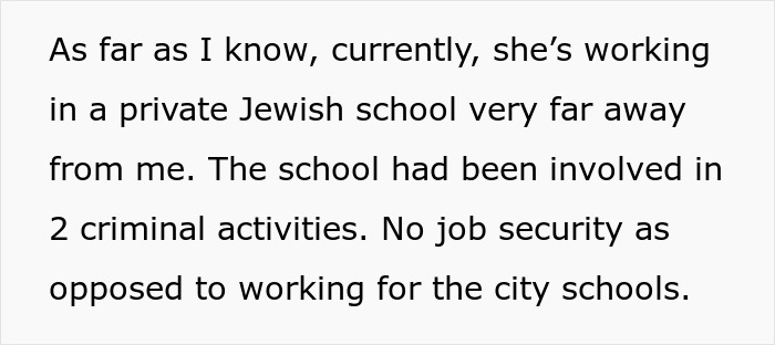 Text discussing a teacher blacklisted in the city due to malicious threats causing a coworker to be sent to the ER.