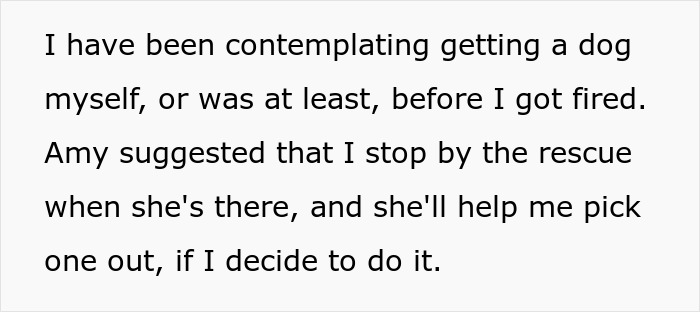 Text excerpt discussing a man fired over a crude drawing who befriends the woman and learns her tragic story.