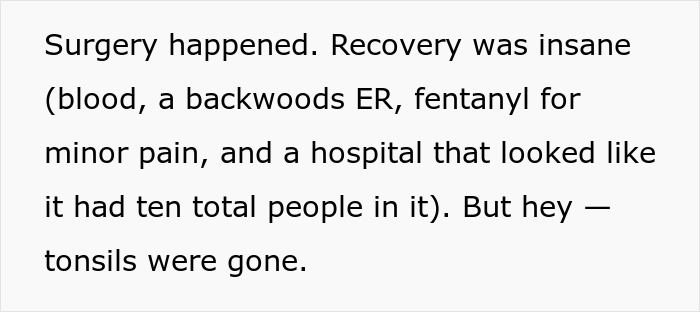 Text describing a man's surgery and recovery after 35 years of throat pain finally solving his medical mystery.