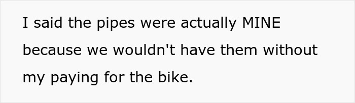 Text snippet from a dispute where a guy claims ownership of bike spare parts due to paying for the bike.