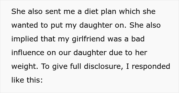 Text about fat phobic mom sending diet plan and criticizing daughter&rsquo;s weight, with discussion on mansplaining defense.