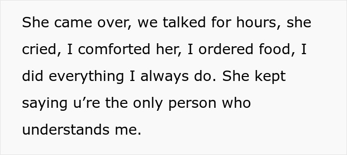 Text on a white background describing a supportive moment in a best friend backup plan hurt scenario.