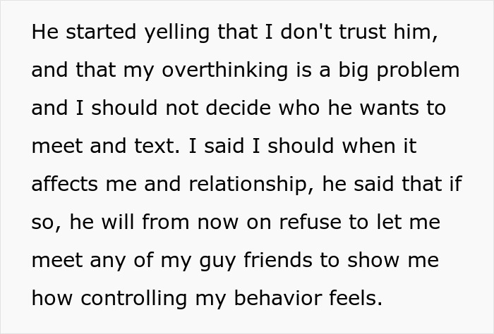 Text about a married man texting a woman he loved years ago and discussing trust and controlling behavior in their relationship.