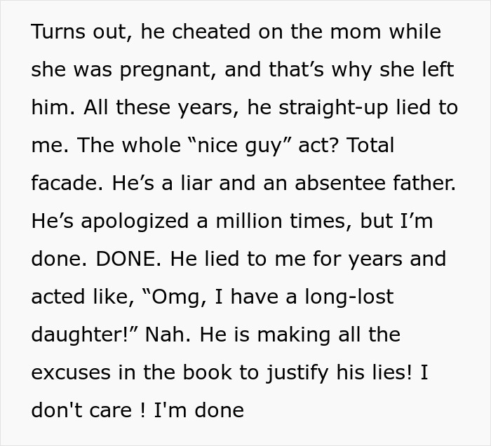 Text excerpt revealing a man&rsquo;s marriage troubles after discovering he has a 12-year-old daughter and years of lies.