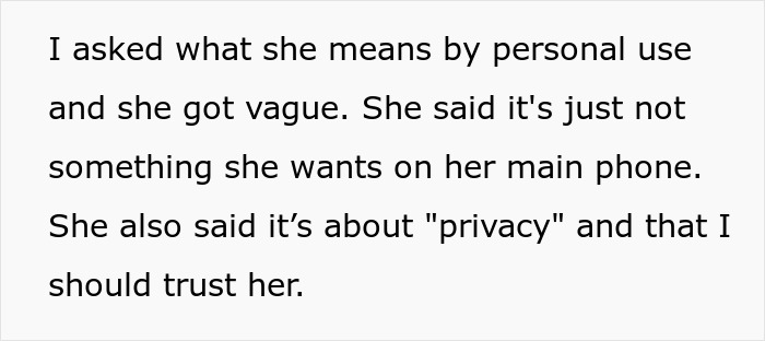 Text message conversation about privacy and a suspicious girlfriend’s second phone causing boyfriend’s doubt. Text message conversation about privacy and a suspicious girlfriend’s second phone causing boyfriend’s doubt.