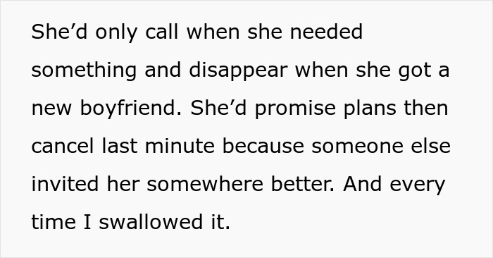 Text describing feeling hurt by a best friend who cancels plans and only calls when needing something.