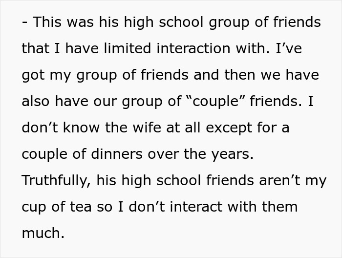 Text excerpt about limited interaction with a boyfriend’s high school friends and “couple” friends over the years.