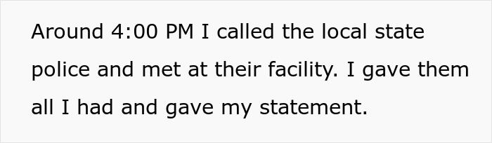 Text of a police report describing a statement given about a cheating ex-wife's boyfriend stealing expensive Lego sets and being arrested.