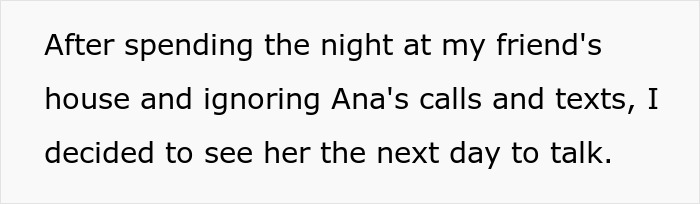 Text excerpt showing a person deciding to talk to their partner after ignoring calls, indicating lesbian couple confusion partner pregnant.